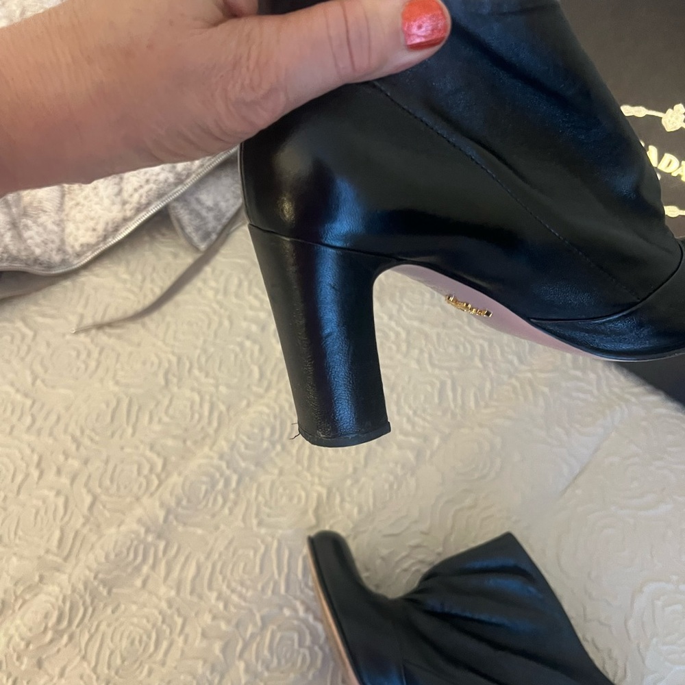✅Prada Black Leather Draped Ankle Booties. European size 37.5 =7.5 US size) - Picture 4 of 15